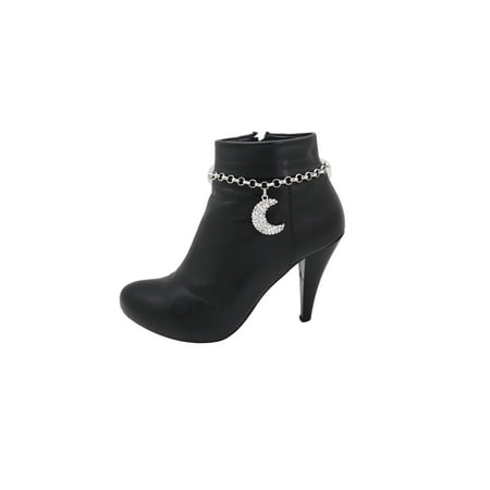 Women Silver Metal Chain Boot Bracelet Shoe Charm Jewelry Half Moon