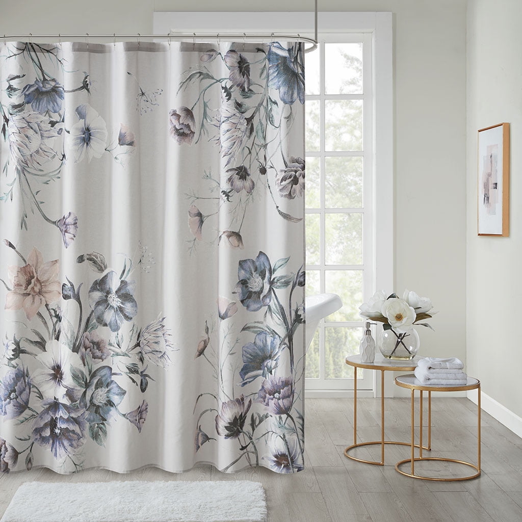 MAYEERTY Printed Cotton Shower Curtain, 72" x 72", Machine-Washable, Blue