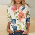 thumbnail image 2 of PuLe Women's Top 3/4 Sleeve Tunic Tops for Women Summer Floral Print Tees Shirts Womens Crew Neck 3/4 Sleeve Basic T-Shirts, 2 of 5
