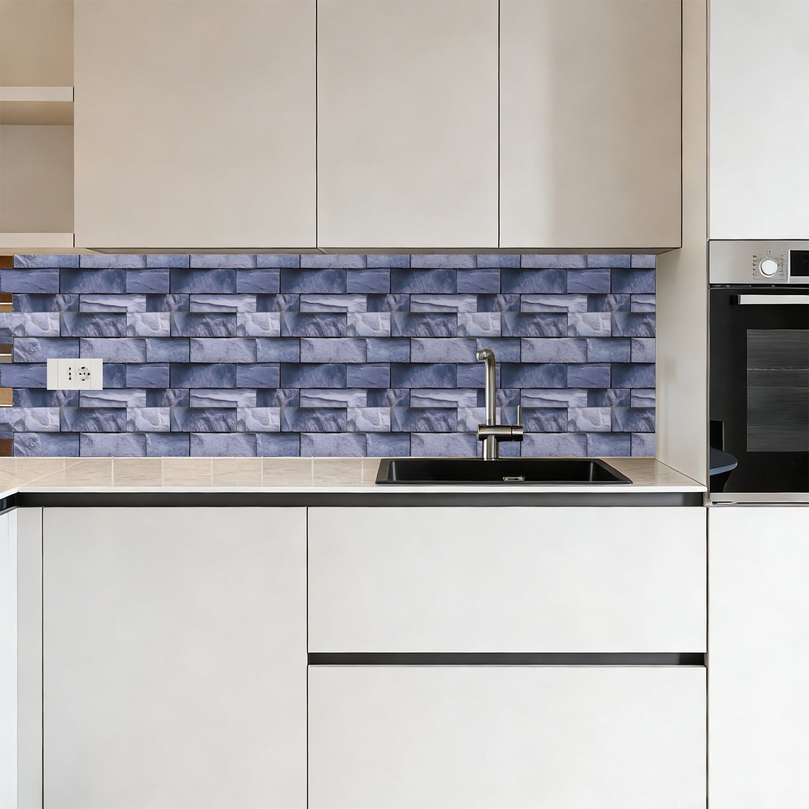 Uxcell 10Pcs Peel and Stick Backsplash Tiles 10.6" x 10.6" 3D Thickened Stone Texture Self-Adhesive Tile Stickers Wallpaper Wall for Kitchen Bathroom Bedroom, Black Silver Gray