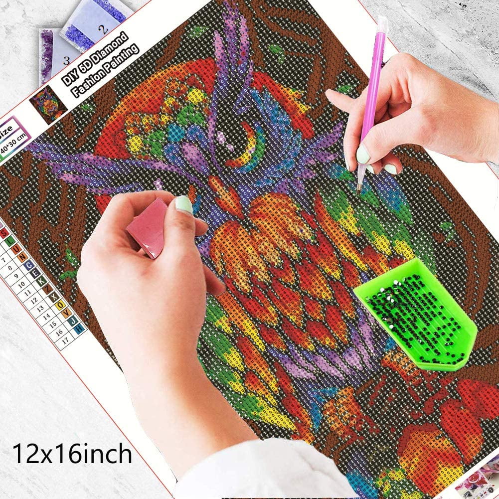 Owl DIY 5D Diamond Painting Kits for Adults,Diamond Art Dotz Birthday Gift,Round Full Drill for Relaxation and Home Wall Decor 12x16 inch 