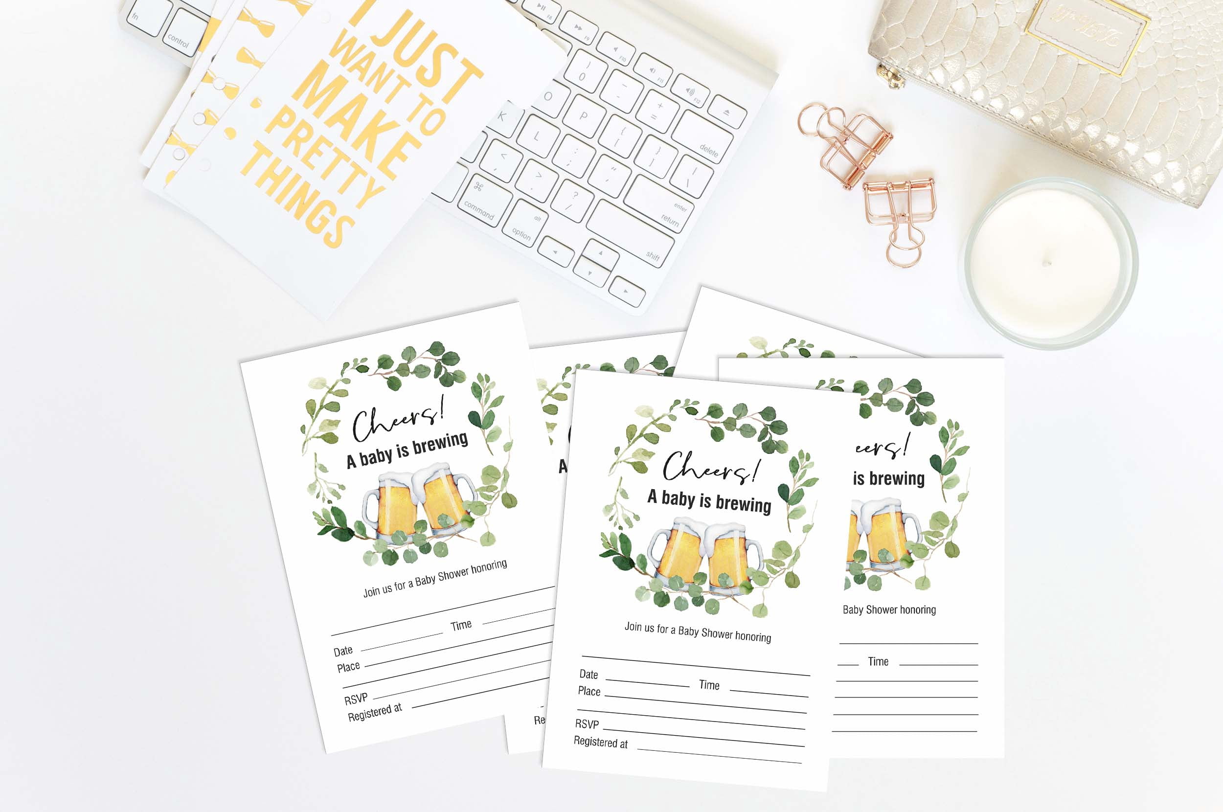 Inkdotpot 30A Baby is Brewing Gender Neutral Baby Shower Invitation Cards Cheers Fill In Blank Invites