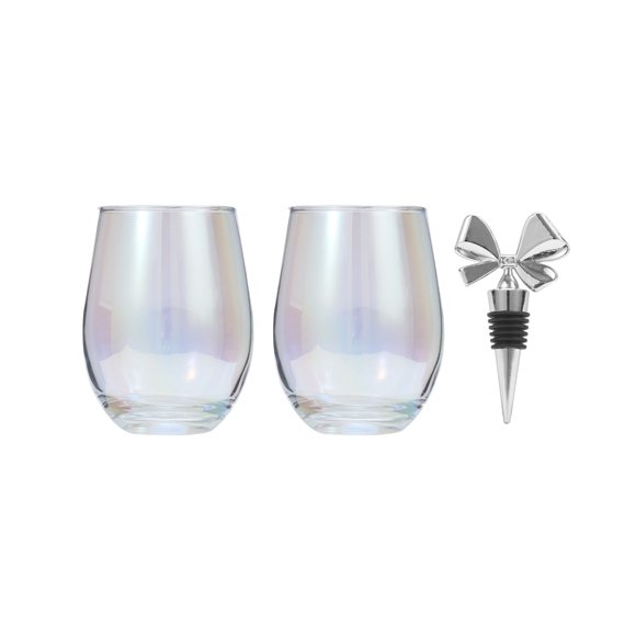 Ensemble De 4 Verres à Vin Sans Pied Betsey Johnson De 16 oz Et 1 Bouchon à Vin Sous Licence Authentique