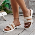thumbnail image 3 of Rokment Women's Sparkly Rhinestones Flower Dress Slides Sandals Classic Fashion Casual Leather Square Toe Flip Flops Flat Comfortable Chunky Low Heel Walking Dressy Slip on White Size 9.5, 3 of 5