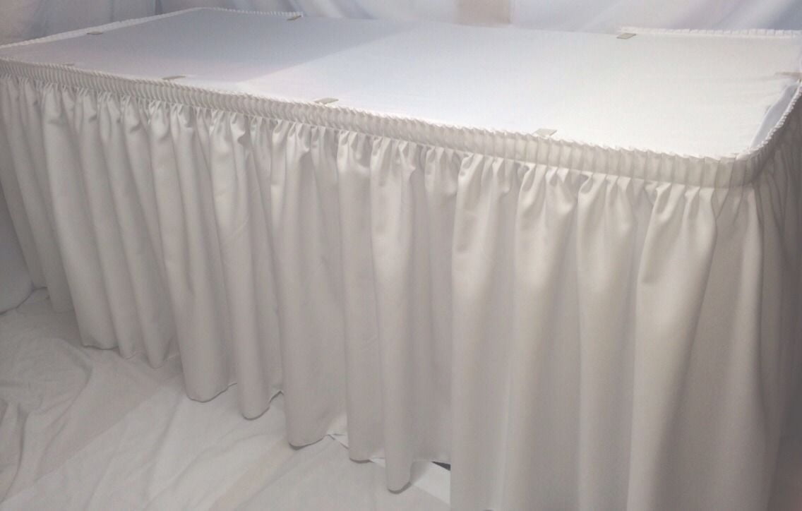 21' WHITE POLYESTER PLEATED TABLE SKIRT skirting Catering Trade show ...