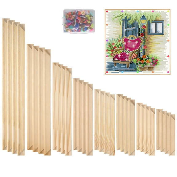Needlepoint Stretcher Bar Set, 8 Sizes with 100 Pins, Canvas Stretcher Bars, Needlework Art Supplies, Wood Canvas Needlepoint Frames, Easy Assembly, Ideal for Embroidery, Needlework Projects