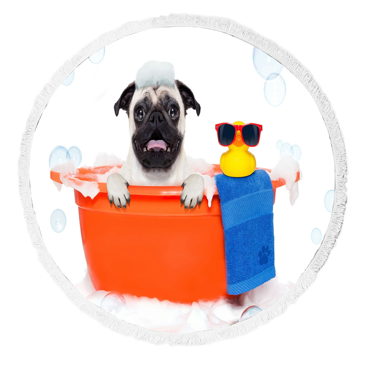 ABPHQTO Pug Dog Bathtub Yellow Plastic Duck Towel Foam Round Beach