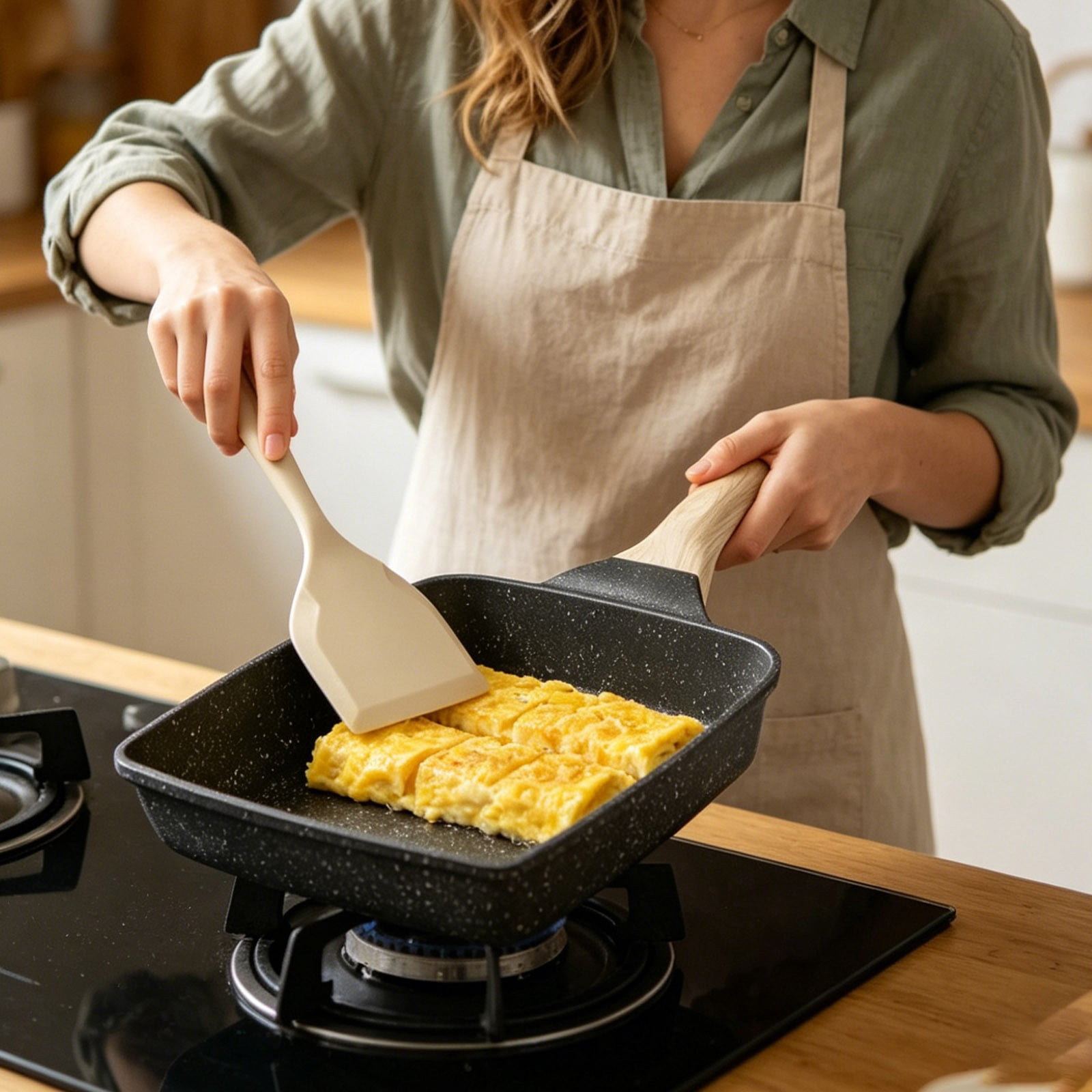 Zguuel Square Pan Set, 7Inch Frying Pan, Skillets and Frying Pans Non Stick Kitchen Pans Frying Pans For Everyday Cooking with A Spatula (Black)
