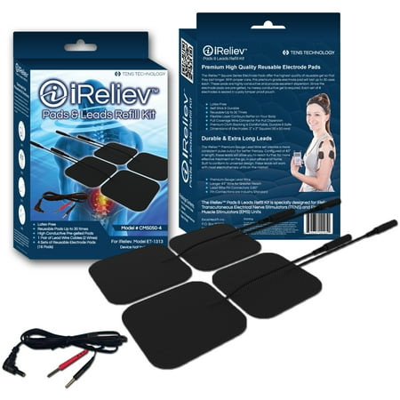 Electrode Pads & Leads Refill Kit for TENS Unit or EMS Muscle Stimulator from iReliev
