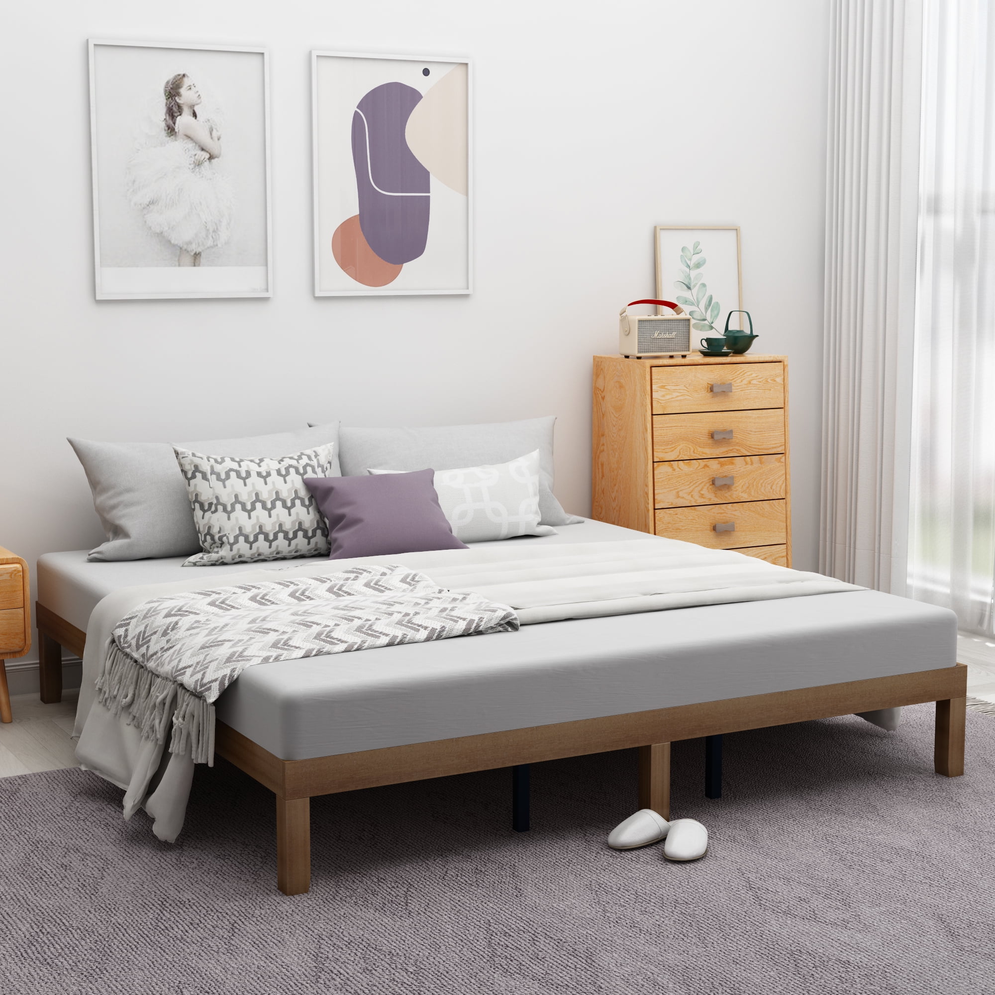 Queen Wood Platform Bed - Solid Construction, Strong Slat Support, 650-700 lbs Capacity, Easy to Assemble