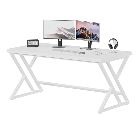 Paasyonmate 55" Computer Desk with Double Y-Frames for Home Office, White