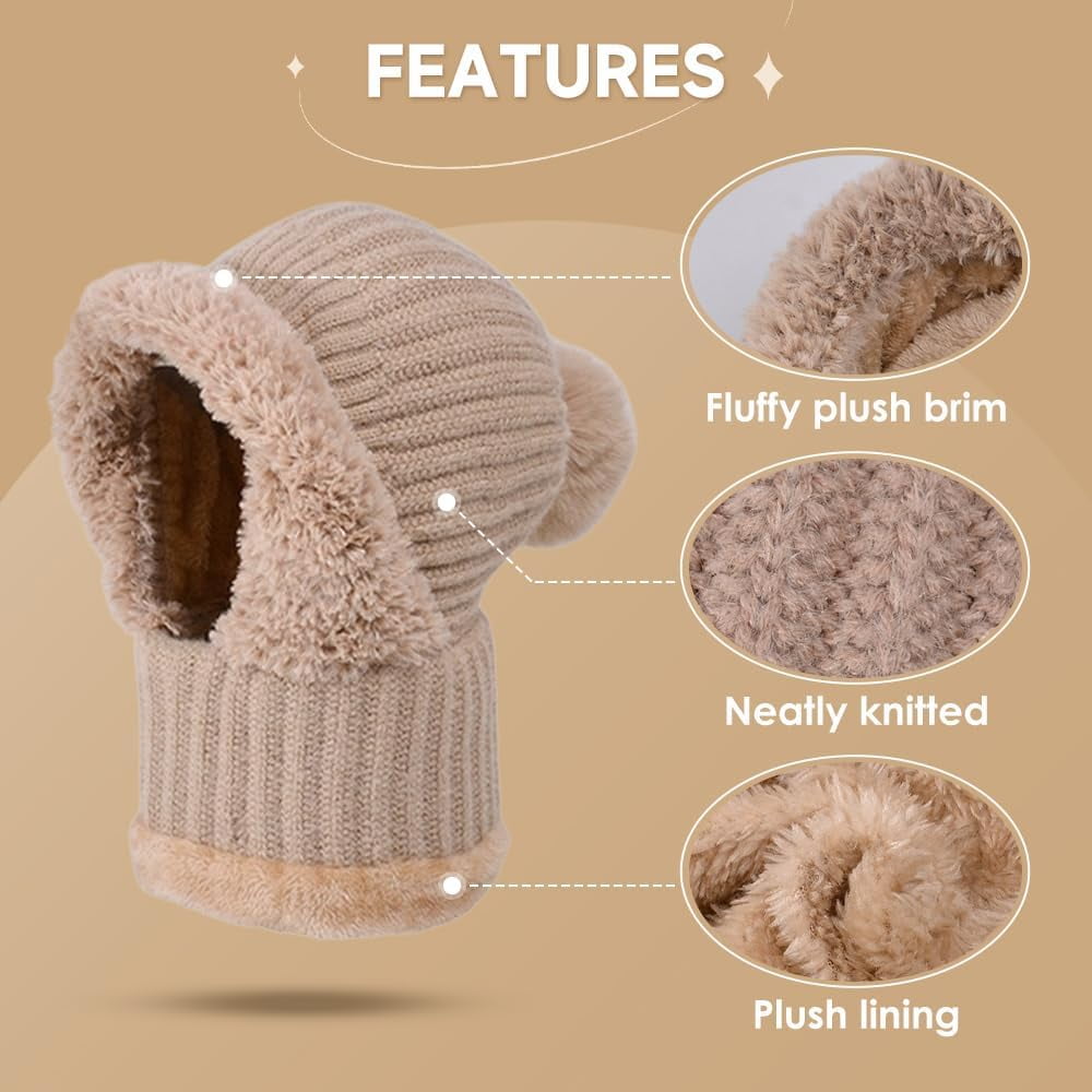 3 in 1 Winter Beanie Hat Set for Women - Warm Knitted Scarf & Mask Combo, Cold Weather Ski Accessory | Cozy Fleece Lined Face Mask & Ear Warmer (Adjustable, Windproof)