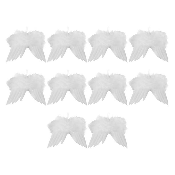 10 piezas de alas de ángel con plumas blancas, exquisito colgante de fantasía para Navidad 20cmx15cm