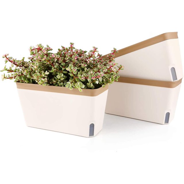 Maceta para plantas herbáceas con autorriego T4u de 27 cm con sistema de riego auxiliar, cuadrada, para cocina, balcón, alféizar de ventana, color marrón
