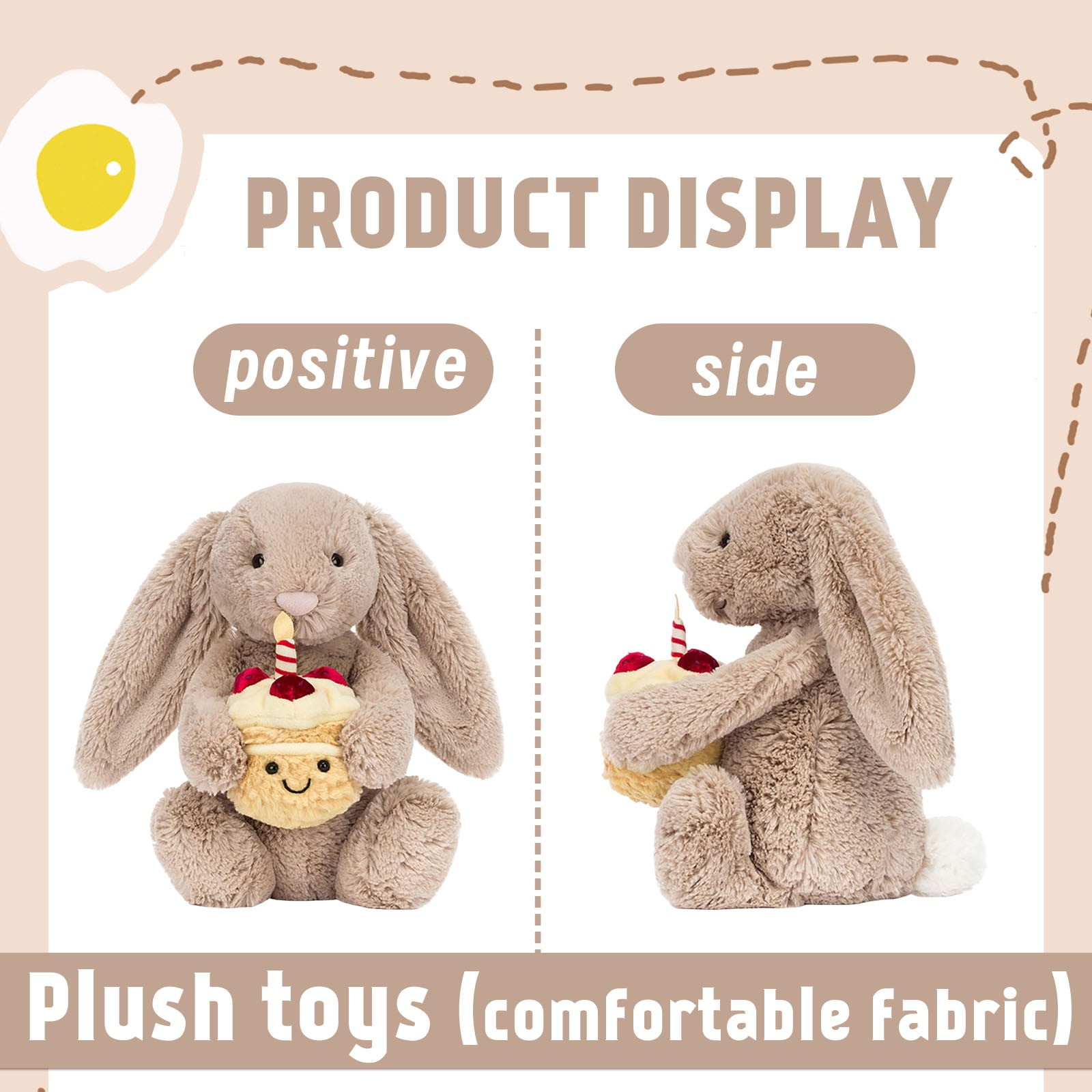 Jellycat Bashful Beige Bunny Birthday Stuffed Animal – 12