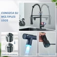 thumbnail image 3 of LED Negro grifo de cocina Boquilla doble grifo de fregadero Grifo monomando extraíble 360º grifo giratorio Se pueden utilizar dos boquillas simultáneamente Con tuberías de agua caliente y fría, 3 of 8
