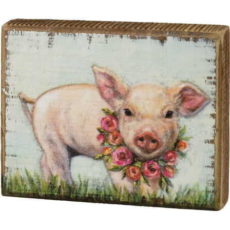 Primitives by Kathy 109174 Wooden Box Sign (Piglet Wreath)