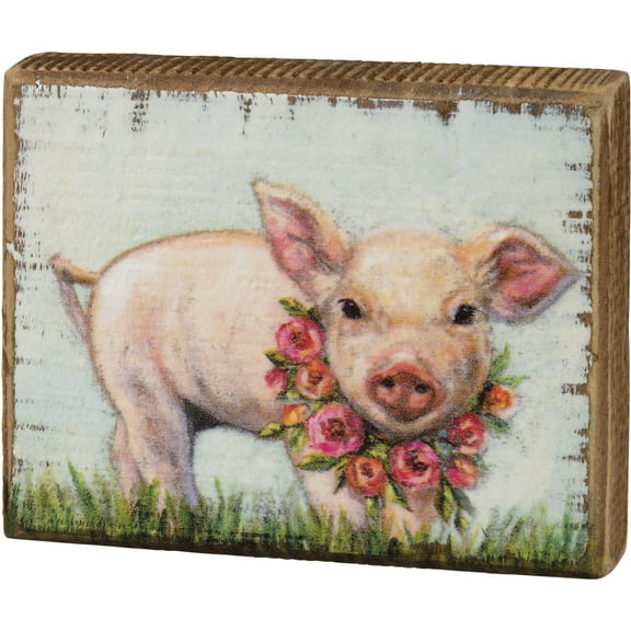 Primitives by Kathy 109174 Wooden Box Sign (Piglet Wreath)