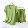 thumbnail image 2 of Caywon Womens Modal Lounge Pajamas Set Soft Cozy Summer Two Piece Sets Short Sleeve V Neck T-Shirt and Trim Shorts Sleepwear(Green,M), 2 of 6