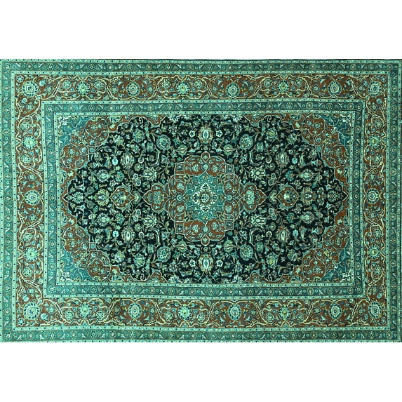 Ahgly Company Indoor Rectangle Medallion Turquoise Blue Traditional Area Rugs, 2' x 3'