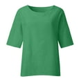 thumbnail image 4 of Tdoqot Womens Coton Linen Shirts- Casual Loose Fit Short Sleeve Crewneck Summer Tops Blouse Green Size 3XL, 4 of 5