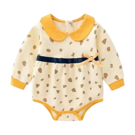Soft Cotton Baby Bodysuit with Adorable Dots, Chic Collar, and Stylish Bow for Girls