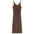thumbnail image 3 of Vestido Con Cuello En V Sin Mangas De Punto Color Sólido Vestido Largo Y Delgado Sexy, Marrón, L Inevent AP001368-11B, 3 of 7