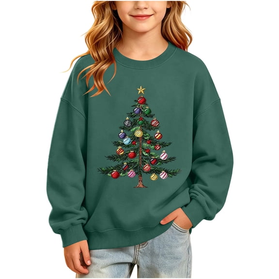 Cmtiyu Toddler Girls Christmas Sweatshirts Long Sleeve Christmas Graphic Pullover Sweatshirts Casual Soft Loose Festive Clothing Tops 100-170