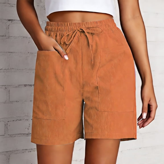LINGLANG Women's Casual Drawstring Shorts with Large Pockets, Lightweight Comfort Stretch Fabric Summer Shorts, Solid Color Everyday Short Pants