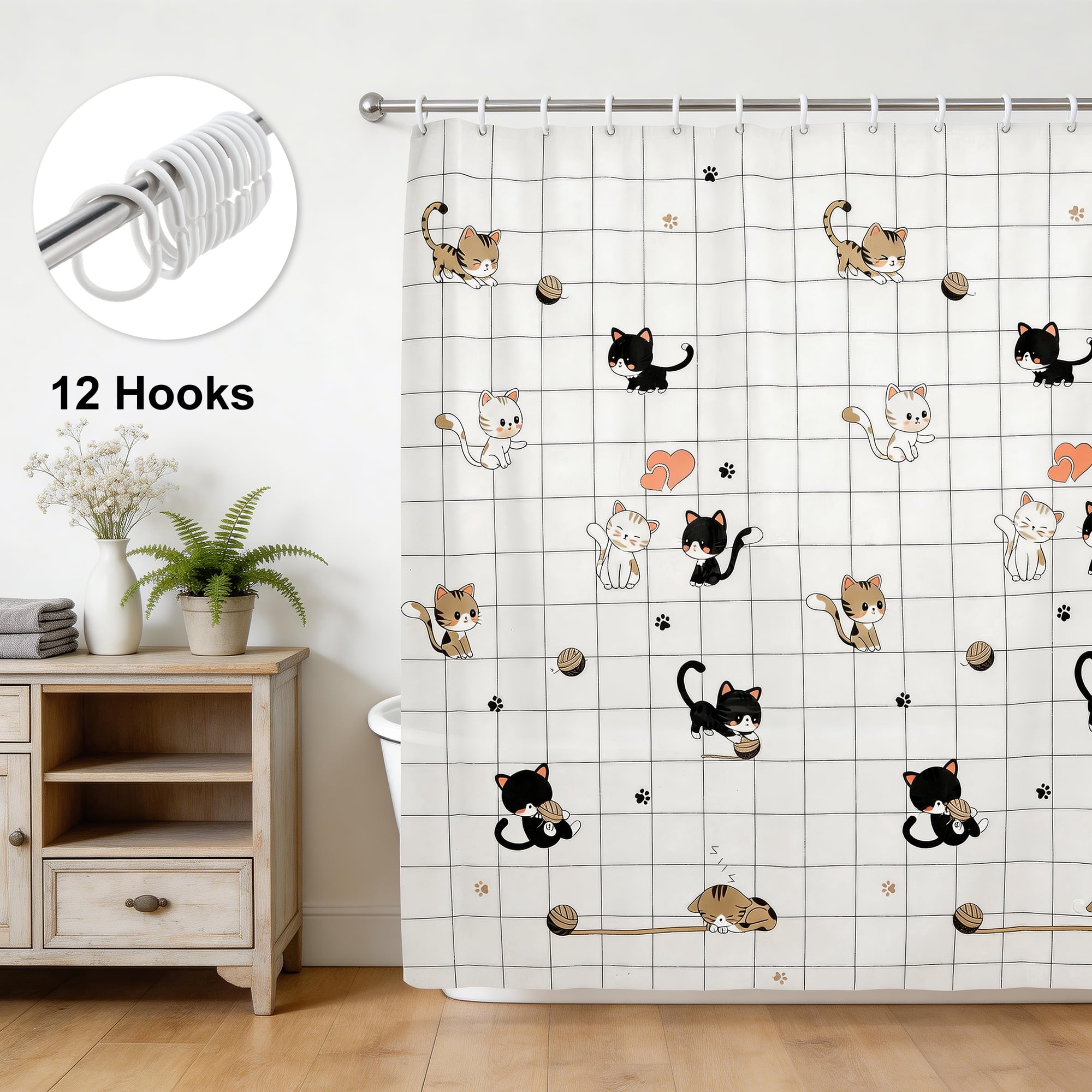 Unique Bargains Durable Shower Curtain Measuring 70.87x78.74 Inches One Piece Cat