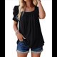 thumbnail image 1 of Camisetas de Punto Holgadas Informales de Corta con Pliegues y Cuello Cuadrado para Mujer, Blusas de Punto de Color Liso Negro L, 1 of 10