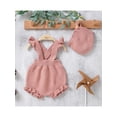 thumbnail image 5 of SAYOO Baby Girls Suspender Pants with Hat, Adjustable Straps Plain Knitted Ruffle Overalls, High Waist Short One-Piece Jumpsuit, 5 of 9