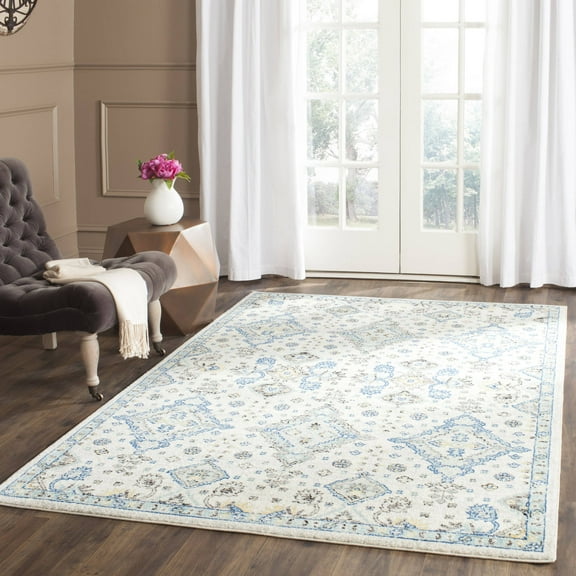 SAFAVIEH Evoke Stamen Bordered Area Rug, Ivory/Light Blue, 5'3" x 7'6"