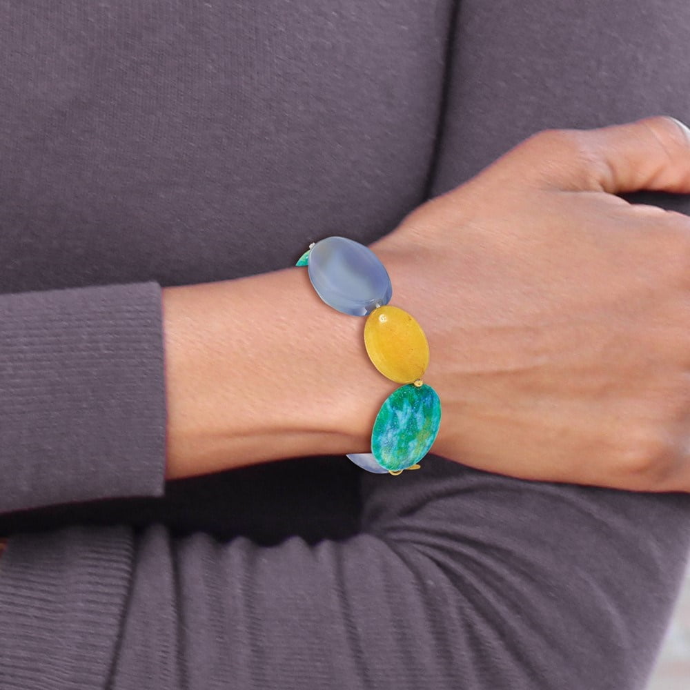 Diamond2Deal 925 Sterling Silver Gold-Plated Agate/Jade/Recon Serpentine Bracelet for Women