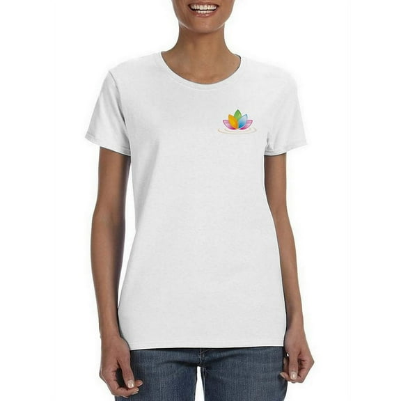 Colorful Lotus Flower Spiritual Symbol Women White Yoga T-Shirt, Female Small