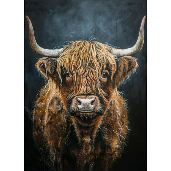 DIY 5D Diamond Art Animal Brown Scotland Highland Cow Paint with Full Drill Round Diamond Gems Painting by Number Kits for Adults Art Craft Home Wall Decor 15.8x19.8in