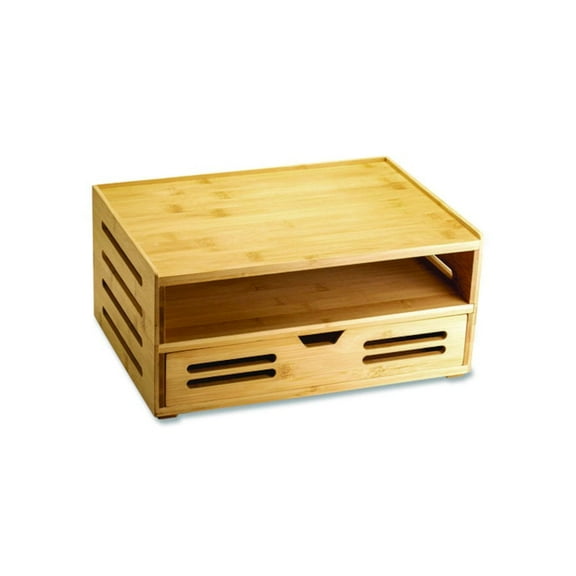 Officemate 71005 Bamboo Stackable Document Organizer With Drawer, 2 Sections, Letter Size Files, 14.09" X 10.08" X 7.7", Brown