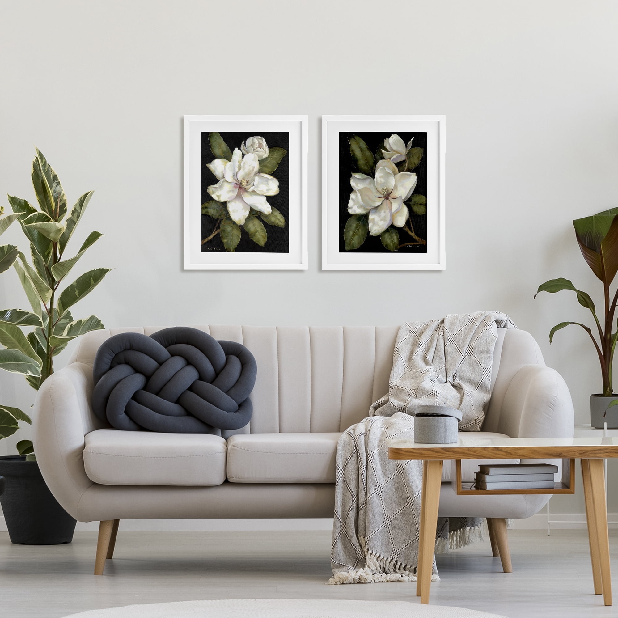 Stupell Industries Magnolia Buds & Blooms 2 Piece White Framed Print Under Glass Set, design by Nan