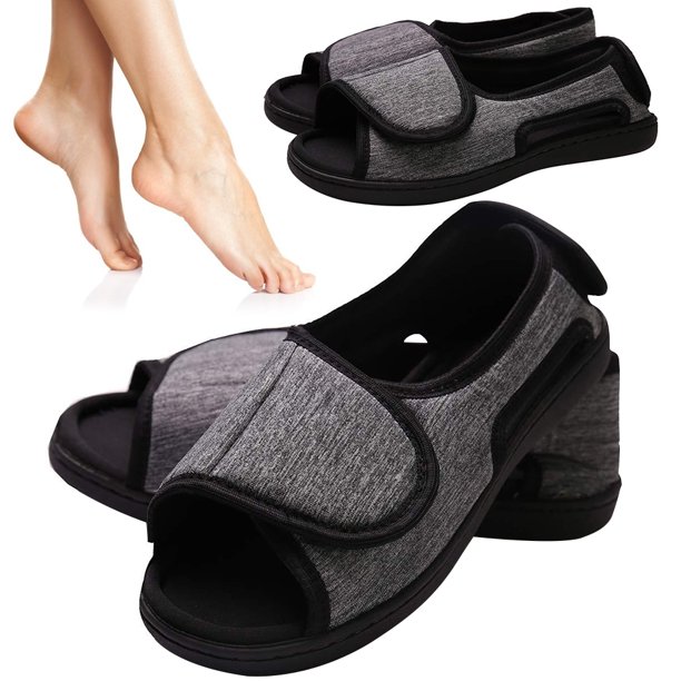 Zapatos diabéticos calzado edema deslizamiento ajustable para pies inflamados (gris 44-45)