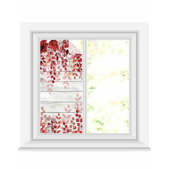 Window Privacy Film Red Eucalyptus Leaves Stained Glass Window Film Decorative Sun Block Window Cover Botanical Farm Rustic Wood Window Clings Static Adhesive Sticker for Bathroom 17.7"x39.3"