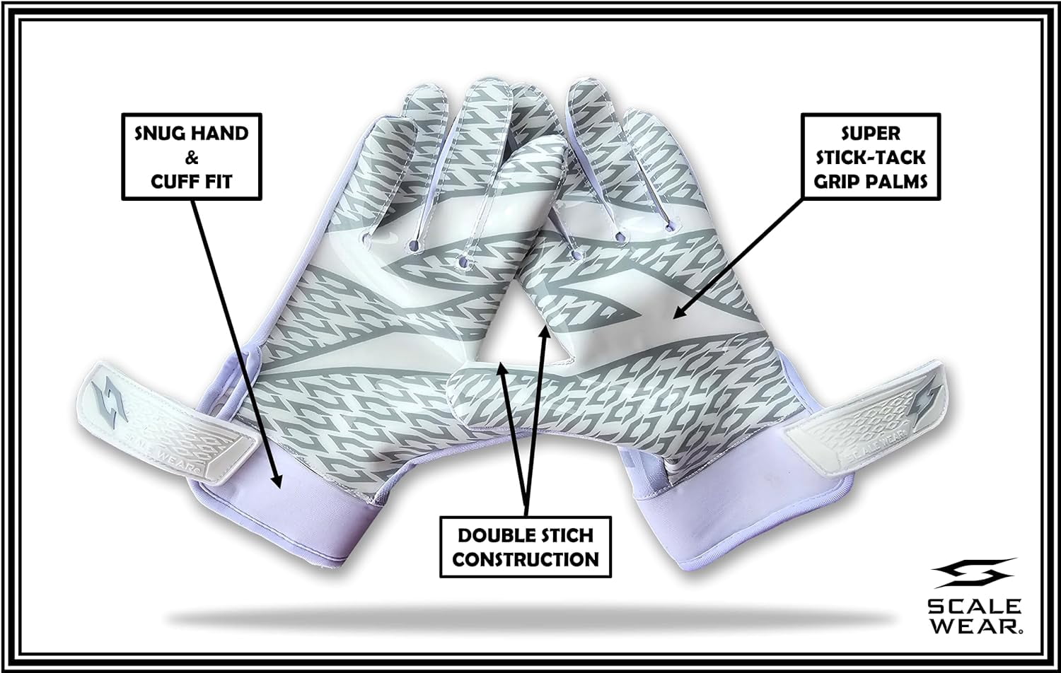 Stealth Football Receiver Gloves White - Battle College Lineman Football Receiver Gloves Be a Villain Not a Joker Adult Men Youth Boys Small to XXL Sizes
