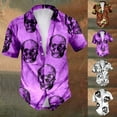 thumbnail image 4 of Halloween Mens Button Up Shirt Skull Print Turndown Collar Short Sleeve Regular Fit Men Shirts Graphic, 4 of 6