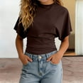 thumbnail image 4 of Ticikt Girls Fashion O Neck Summer T Shirt Cotton Short Sleeve Trendy Solid Color Cinched Waist Top,Color:Brown,Size:3-4 Years, 4 of 10