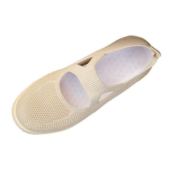 Beige Ladies Breathable Mesh Moccasins Low Heel Flat Design Comfort Fit Lightweight