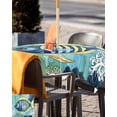 thumbnail image 5 of Fsddascl Coastal Ocean Outdoor Tablecloth - 54x54 Inch Square Dining Table Cover, Summer Abstract Stripe Ombre Fish Waterproof Outdoor Table Cloth with Umbrella Hole & Zipper for Picnic/Patio/Party, 5 of 7