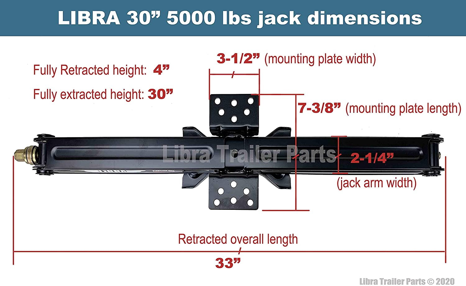 LIBRA 30" 5000lbs RV Trailer Stabilizer Leveling Scissor Jacks w/Dual Power Drill sockets & mounting Hardware, Set 4