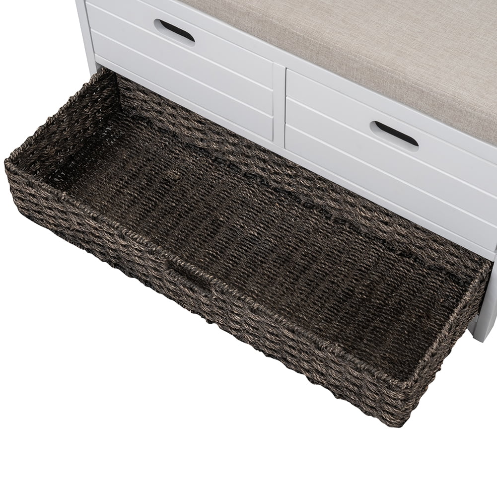 Lowestbest Fully Assembled Storage Bench, Entryway Bench with Removable Basket and 2 Drawers, Shoe Bench for Hallway Entryway, White Lowestbest Fully Assembled Storage Bench, Entryway Bench with Removable Basket and 2 Drawers, Shoe Bench for Hallway Entryway, White
