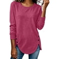 thumbnail image 3 of VBVC Women's Crew Neck Tunic Sweatshirt , Ladies' Long Sleeve Side Button Pullover , Casual Fall Curved Hem Tops For Women, Hot Pink , S-2XL, 3 of 8