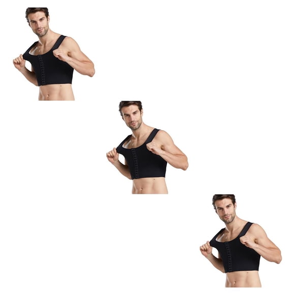 Soidarity Chalecos con forma de pecho para hombre, Control masculino, ginecomastia de mama, soporte profesional, fajas de compresión sin mangas, No.1 3Conjunto