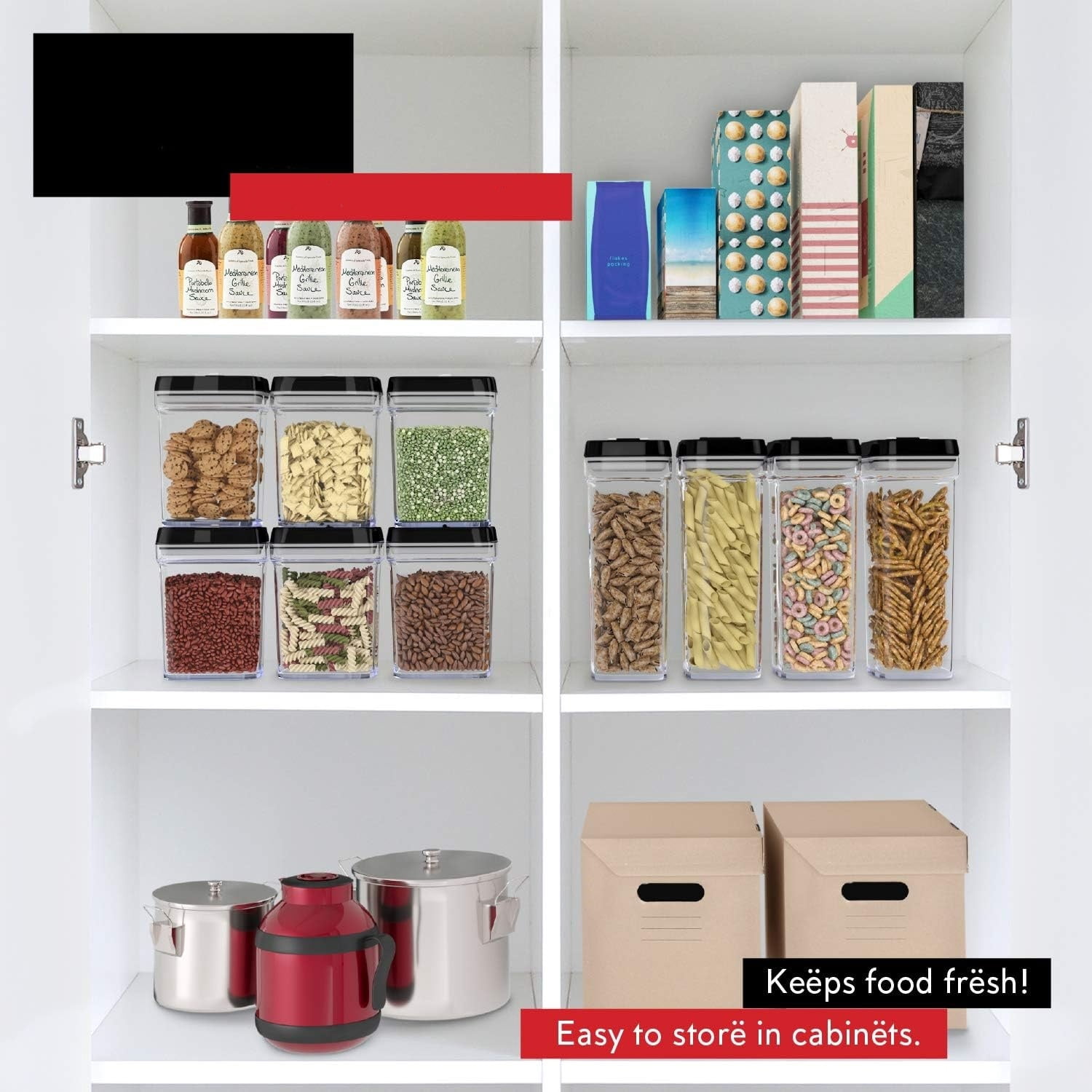 Food Storage Containers with Lids – 4 Piece Set Air Tight Kitchen Storage Containers Clear Pantry Organization and Storage Set - Keeps your Food Fresh & Dry